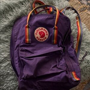 Fjallraven Kanken Purple Backpack with Rainbow Straps
